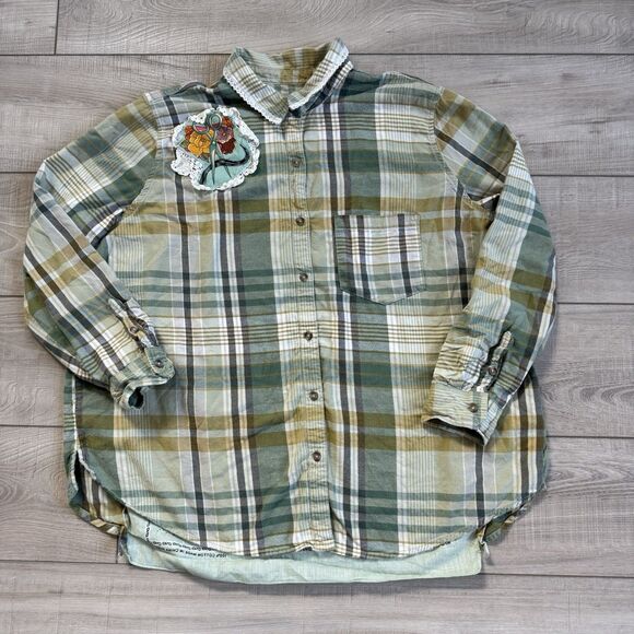Andrea’s Addiction Tops - Andrea's Addictions Upcycled Flannel Shirt, Cottagecore/Boho Aesthetic, Size L